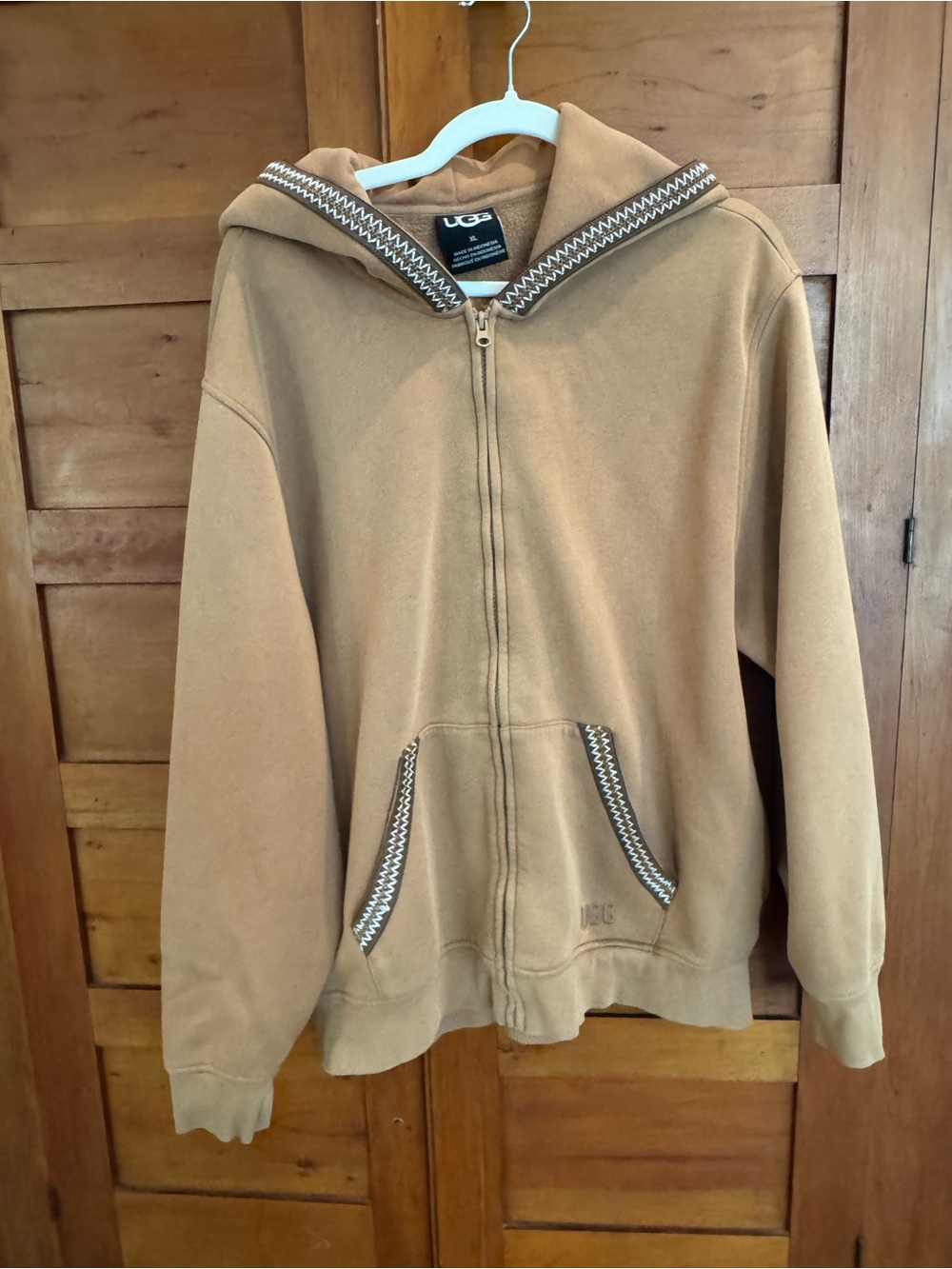UGG Tasman Full Zip Hoodie Chestnut Brown Tan Size XL